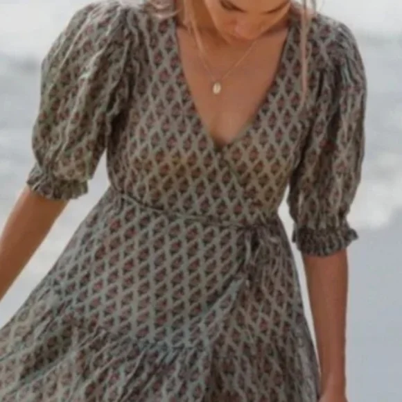 Daughters of India Zuri Wrap Dress NWT Size XS Sage - Picture 8 of 15